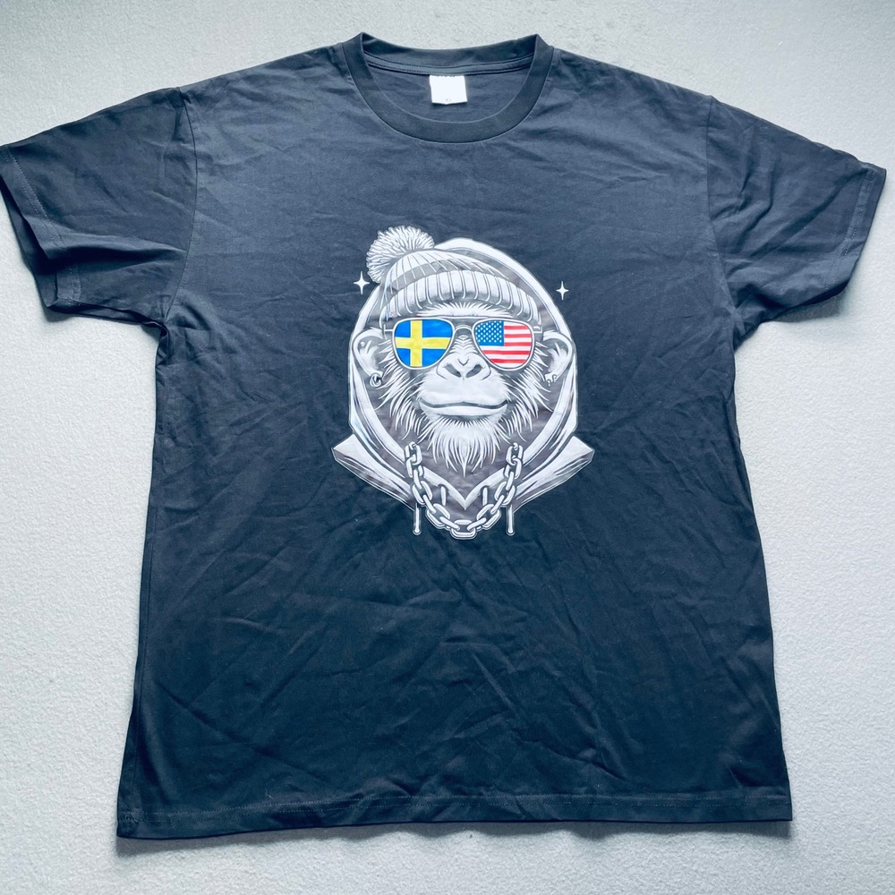 Cool Monkey Graphic Tee‎ Shirt USA Sweden Flag Sunglasses Hip Hop Style XL